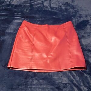 Red Faux Leather Mini Skirt